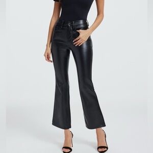 Good American Black crop Pants Faux Leather Mini Bootcut flare size 8 NWT